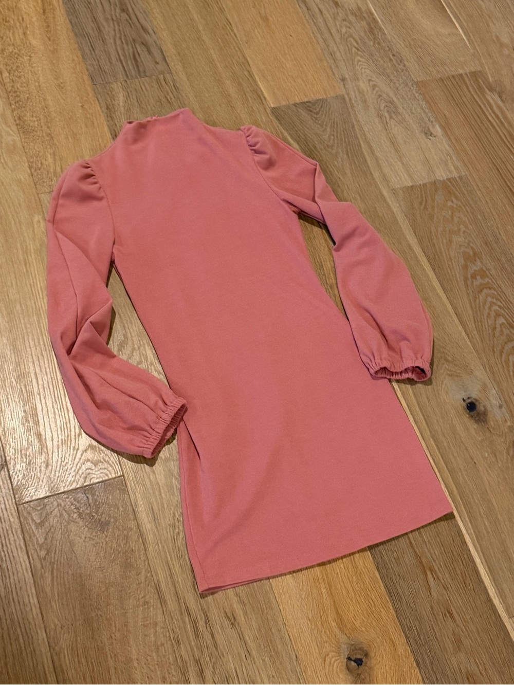 HYFVE Dusty Rose Pink Ribbed Mini Dress Puff Sleeve Mock Neck Small S